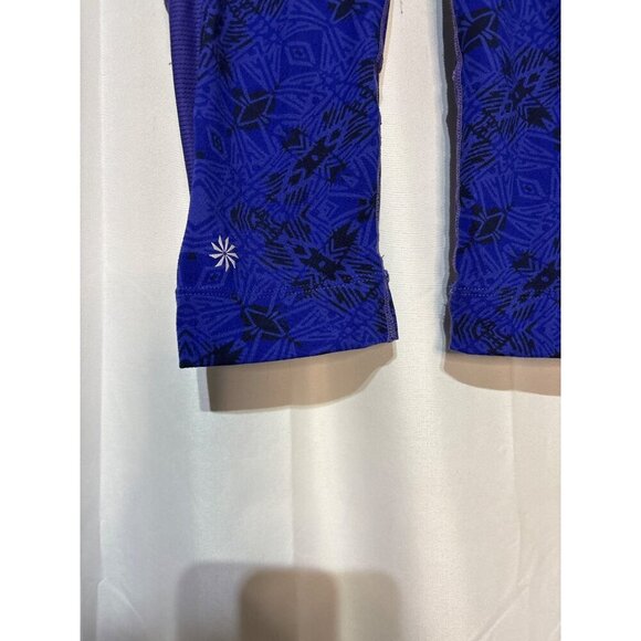 Athleta XS Blue Printed Capri Leggings With Back Zipper Pocket & Reflective - Picture 2 of 6